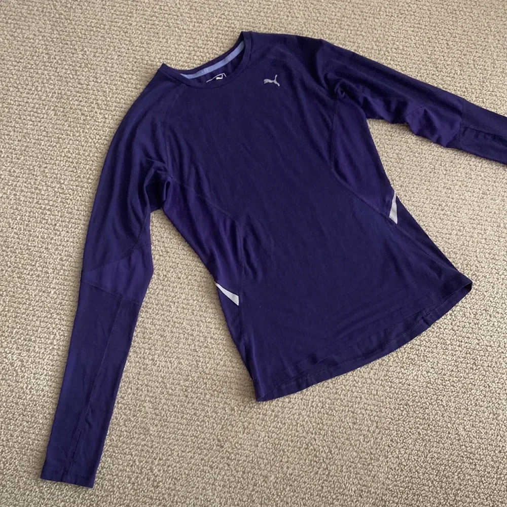 PUMA Cool Cell Athletic Reflective Long Sleeve Shirt Crew Purple Small Top Vent